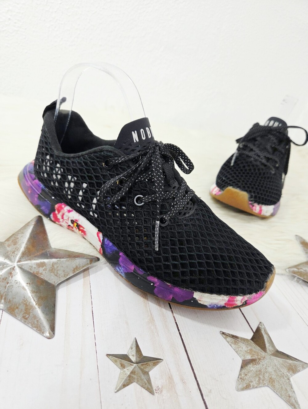 No Bull NOBULL Black Space Floral Low Top Mesh Trainer Shoes sneaker Women's 5.5 - Picture 1 of 10
